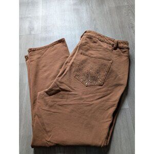 Quacker Factory DreamJeannes Brown Stretch Jeans Rhinestone Heart Size 20W Short